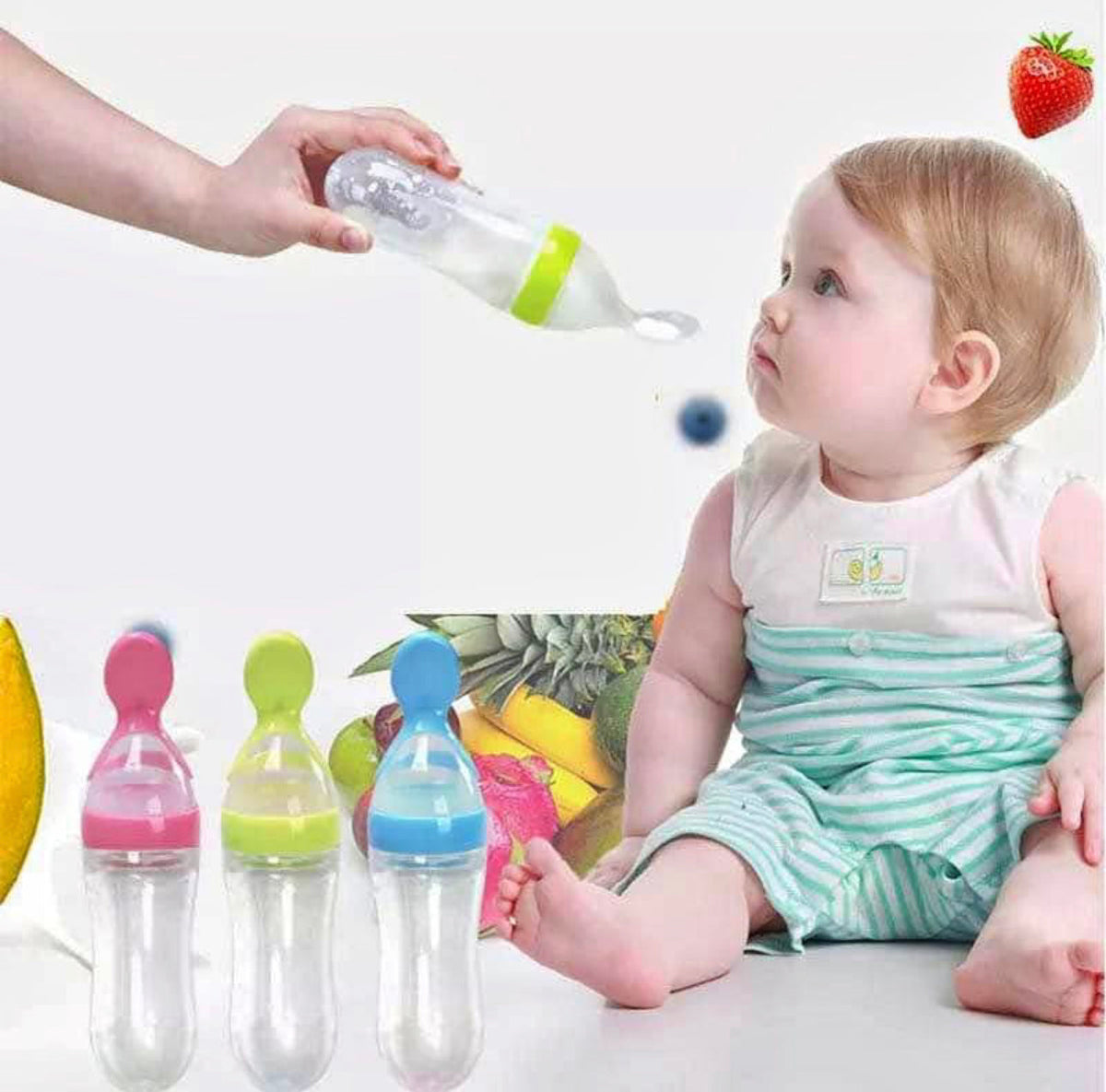 Silicone Spoon Feeder | Baby Food Feeding Bottle with Soft Squeeze Spoon